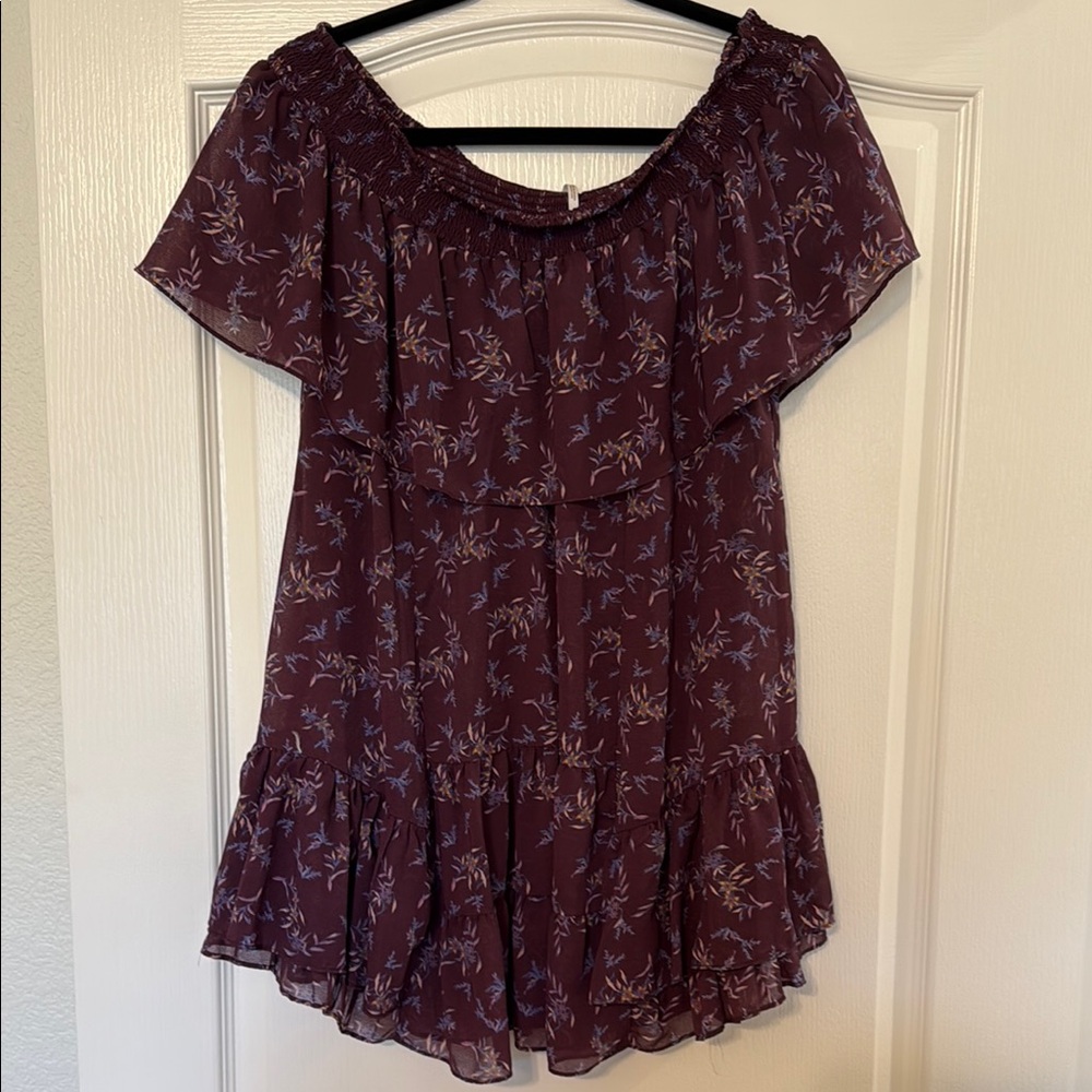 Free People Purple Flutter Sleeve Ruffled Blouse